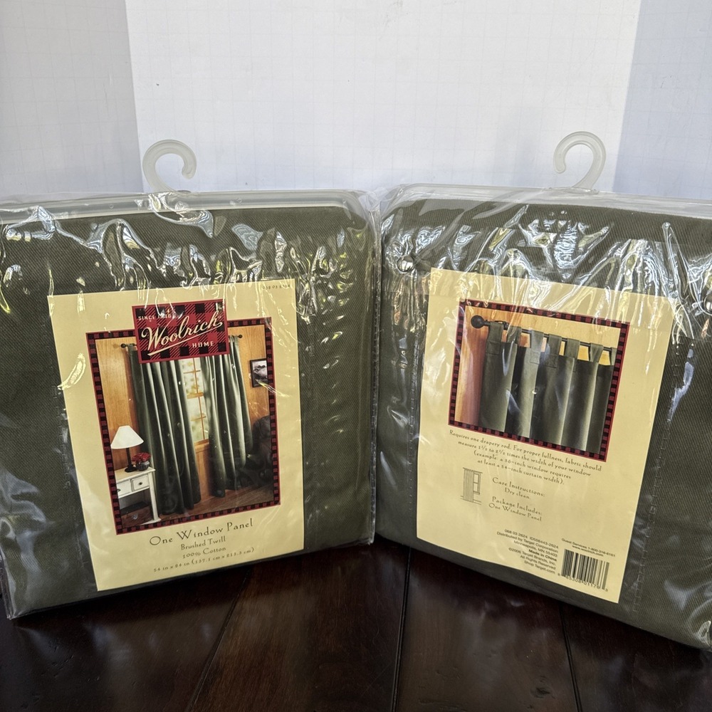 Vtg NEW Woolrich Home Window Panels 2  54in W x 84in L Green 100% Cotton